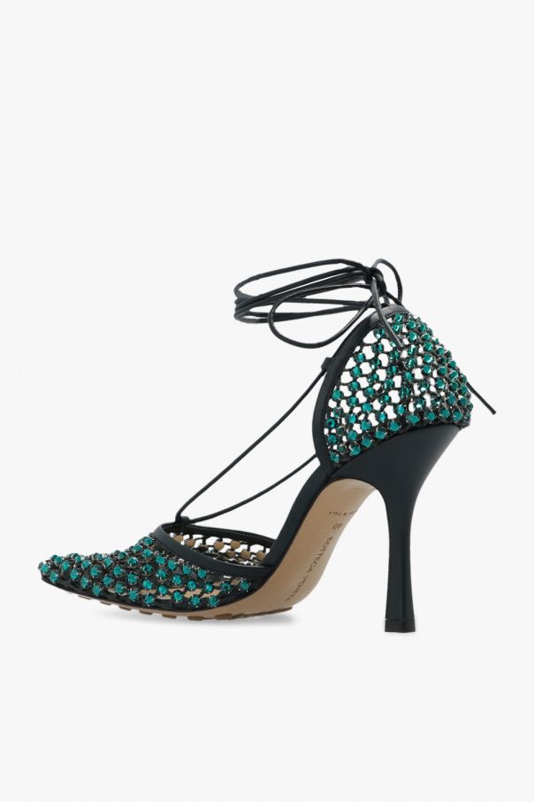 NIB Bottega Veneta Stretch High Heel Ankle Strap Mesh